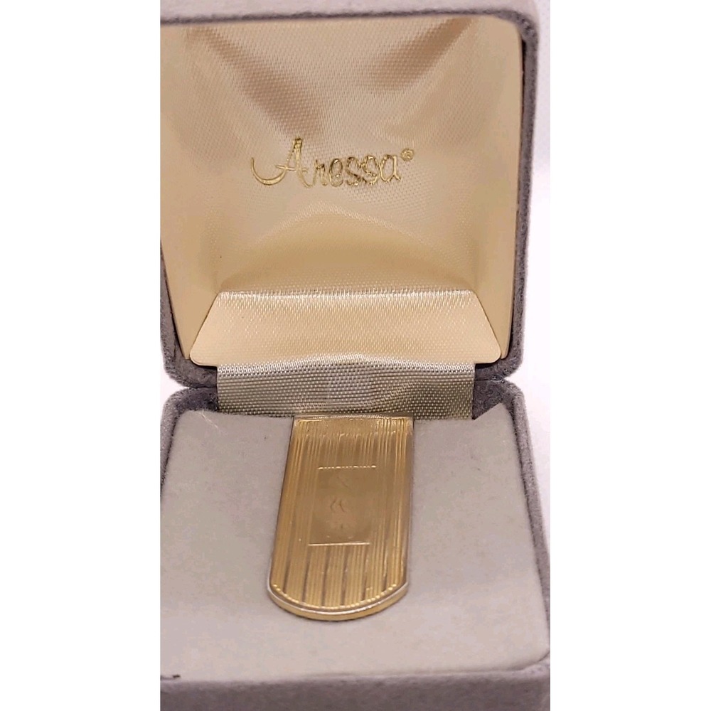 Vintage Anessa Gold Tone Money Clip Engraved JLG Monogram Initials Original Box